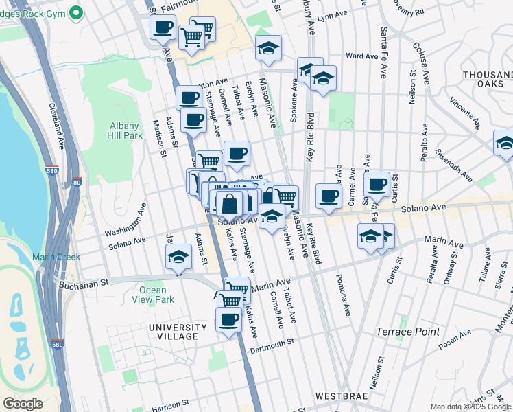 map of restaurants, bars, coffee shops, grocery stores, and more near 821 Cornell Avenue in Albany