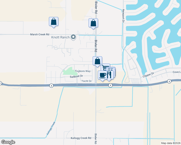 map of restaurants, bars, coffee shops, grocery stores, and more near 2566 Foghorn Way in Discovery Bay