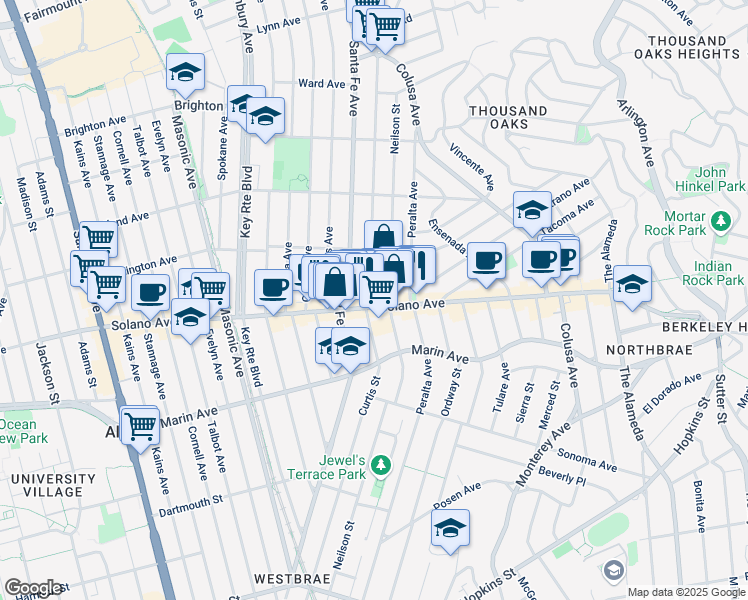 map of restaurants, bars, coffee shops, grocery stores, and more near 835 Curtis Street in Albany