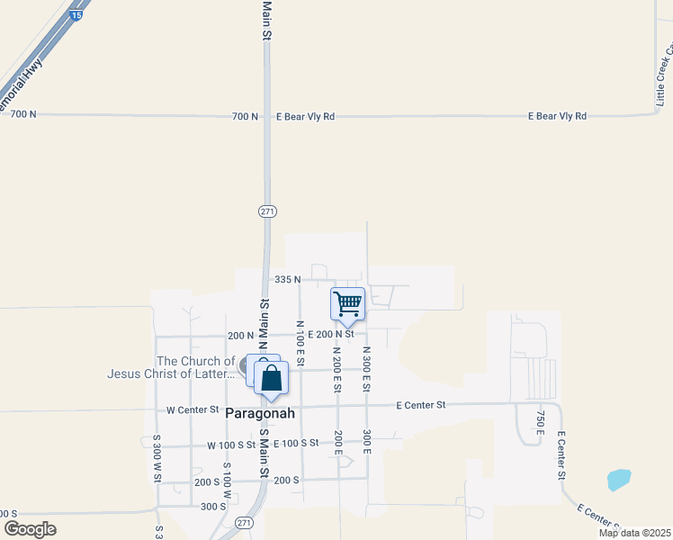 map of restaurants, bars, coffee shops, grocery stores, and more near 193 East 335 North Street in Paragonah