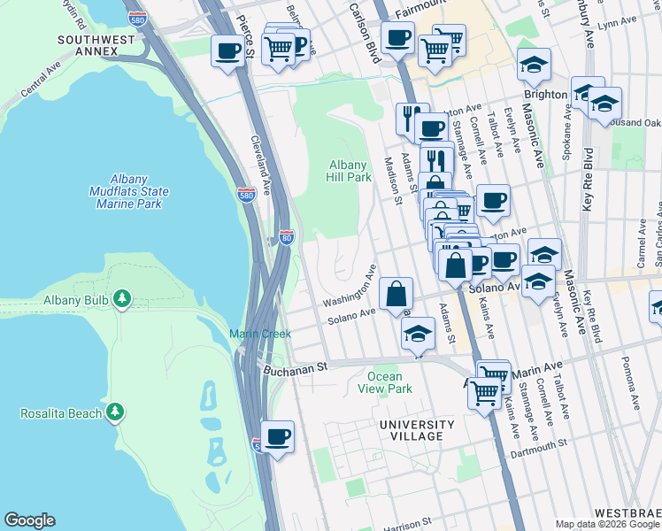 map of restaurants, bars, coffee shops, grocery stores, and more near 721 Gateview Avenue in Albany