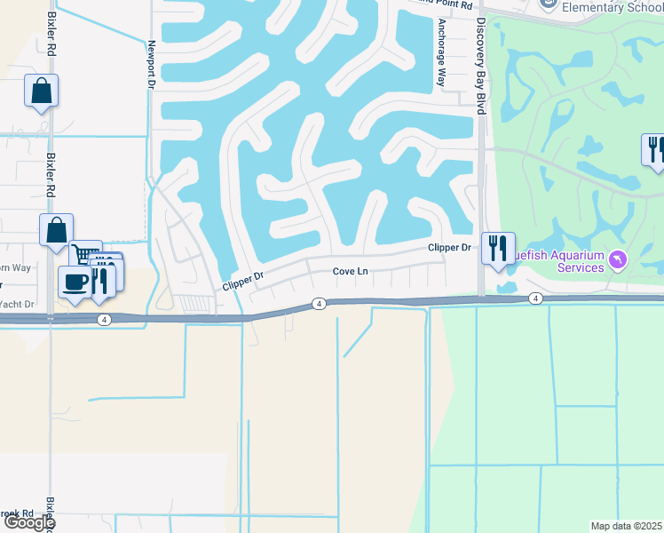 map of restaurants, bars, coffee shops, grocery stores, and more near 4532 Cove Lane in Discovery Bay