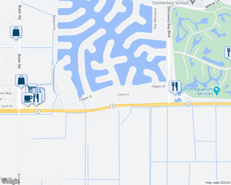 map of restaurants, bars, coffee shops, grocery stores, and more near 4524 Cove Lane in Discovery Bay
