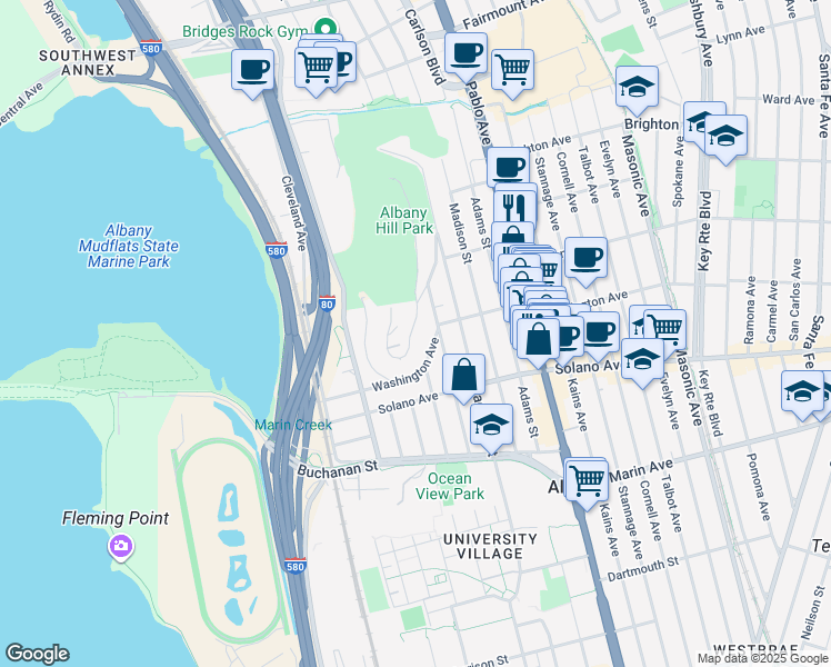 map of restaurants, bars, coffee shops, grocery stores, and more near 872 Hillside Avenue in Albany