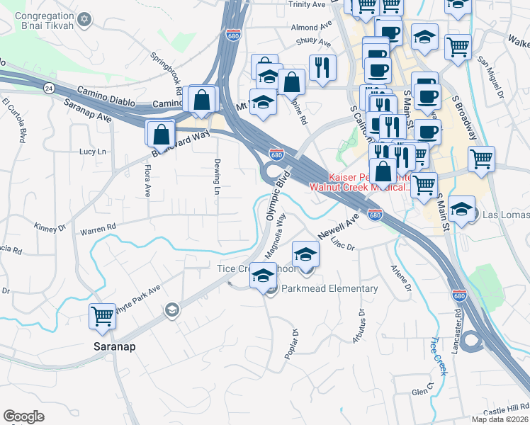 map of restaurants, bars, coffee shops, grocery stores, and more near 328 North Villa Way in Walnut Creek