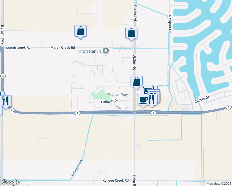 map of restaurants, bars, coffee shops, grocery stores, and more near 2527 Foghorn Way in Discovery Bay