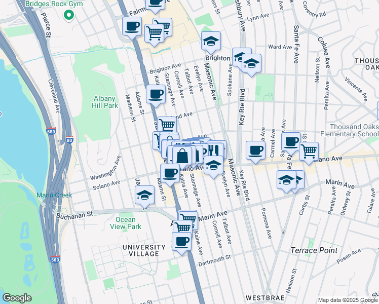 map of restaurants, bars, coffee shops, grocery stores, and more near 821 Cornell Avenue in Albany