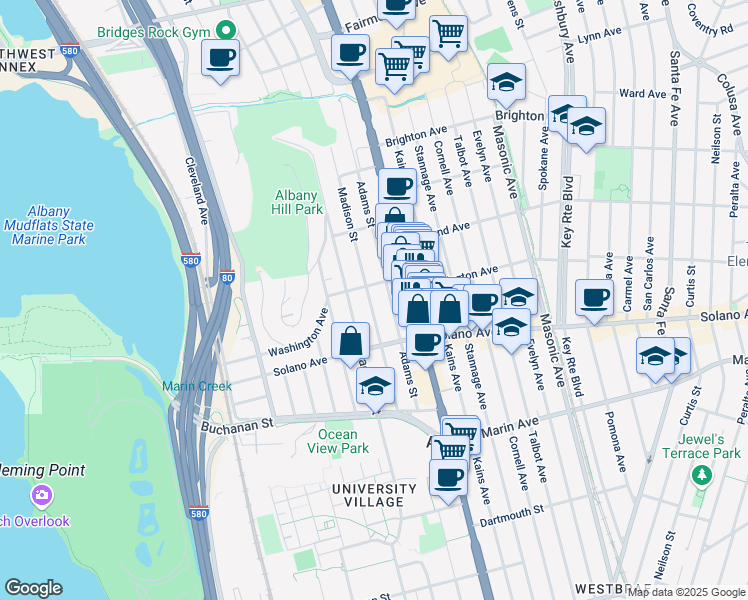 map of restaurants, bars, coffee shops, grocery stores, and more near 815 Madison Street in Albany