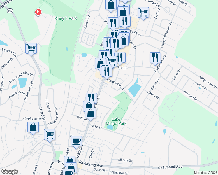 map of restaurants, bars, coffee shops, grocery stores, and more near 116 Heritage Drive in Nicholasville