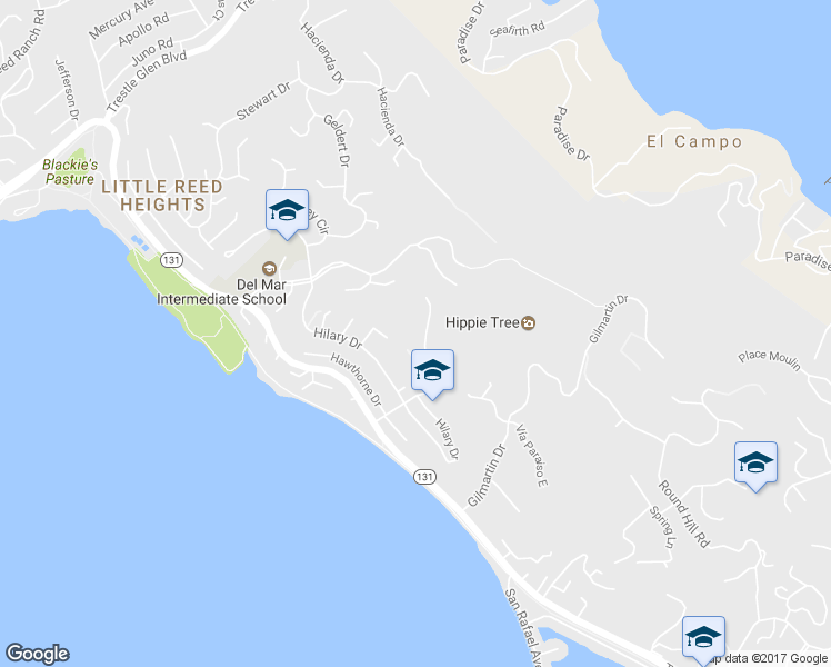 map of restaurants, bars, coffee shops, grocery stores, and more near 155 Rock Hill Drive in Belvedere Tiburon