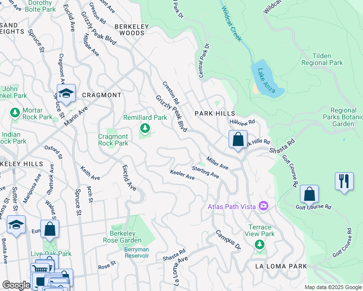 map of restaurants, bars, coffee shops, grocery stores, and more near 1093 Sterling Avenue in Berkeley