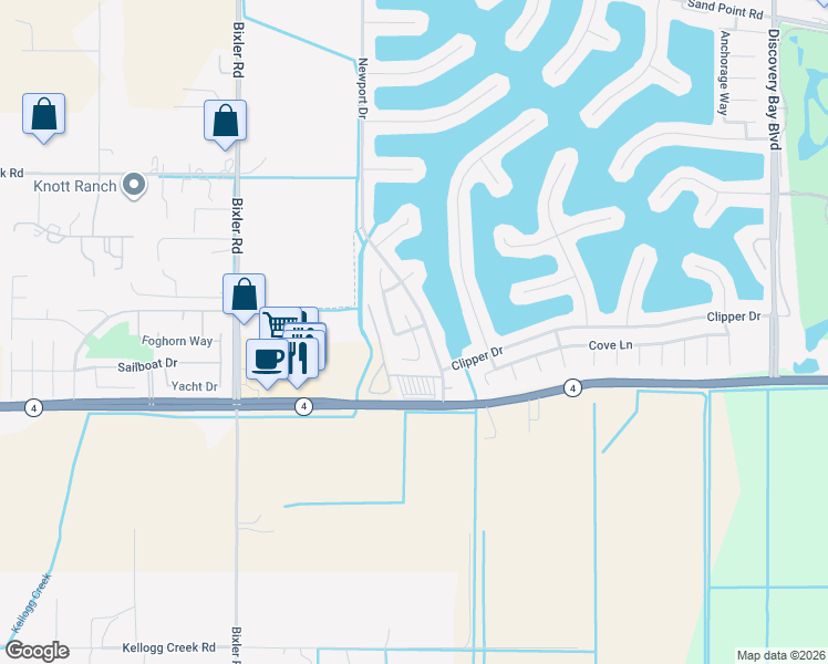 map of restaurants, bars, coffee shops, grocery stores, and more near 2313 Newport Place South in Discovery Bay