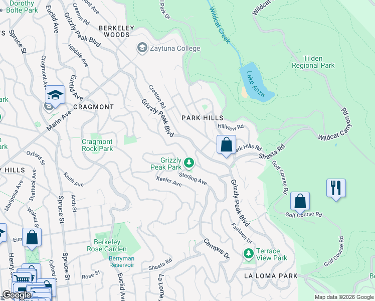 map of restaurants, bars, coffee shops, grocery stores, and more near 1119 Miller Avenue in Berkeley
