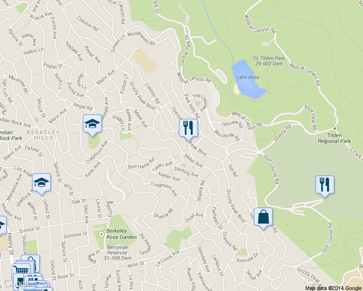 map of restaurants, bars, coffee shops, grocery stores, and more near 1119 Miller Avenue in Berkeley