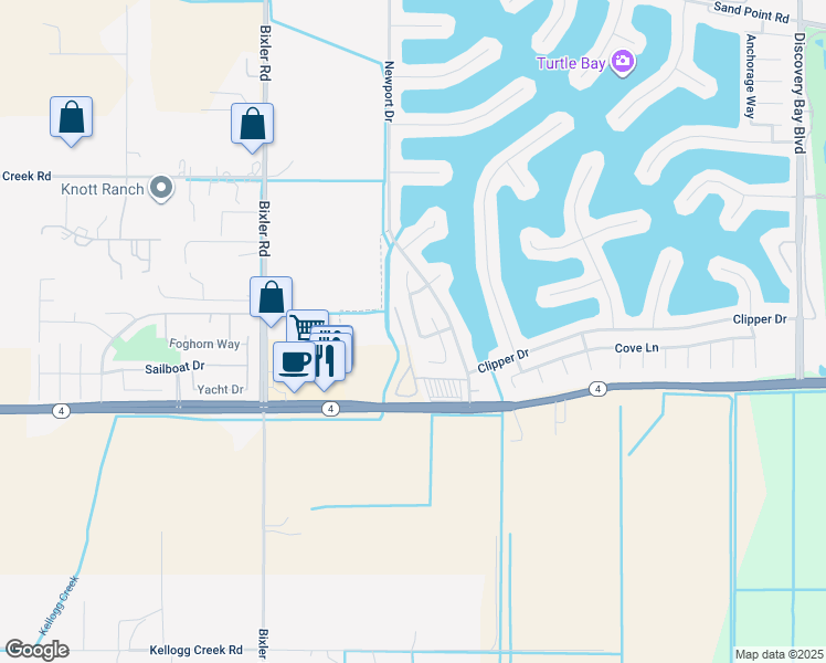 map of restaurants, bars, coffee shops, grocery stores, and more near 2236 Newport Court in Discovery Bay