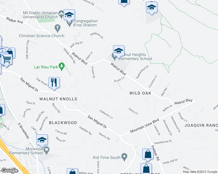 map of restaurants, bars, coffee shops, grocery stores, and more near 1080 Scots Lane in Walnut Creek