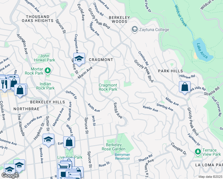 map of restaurants, bars, coffee shops, grocery stores, and more near 1049 Cragmont Avenue in Berkeley