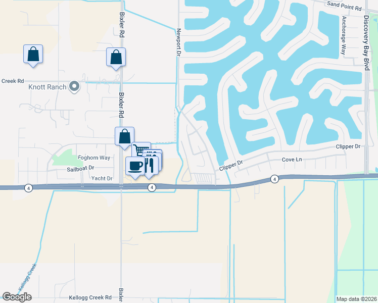 map of restaurants, bars, coffee shops, grocery stores, and more near 2236 Newport Court in Discovery Bay