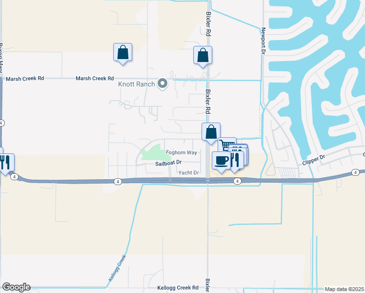 map of restaurants, bars, coffee shops, grocery stores, and more near 30 Rudder Court in Discovery Bay