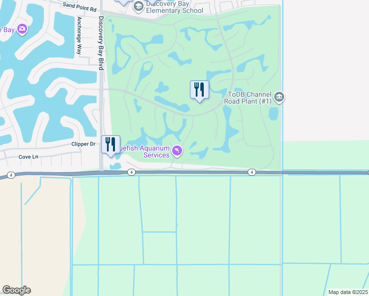 map of restaurants, bars, coffee shops, grocery stores, and more near 2353 Wayfarer Drive in Discovery Bay