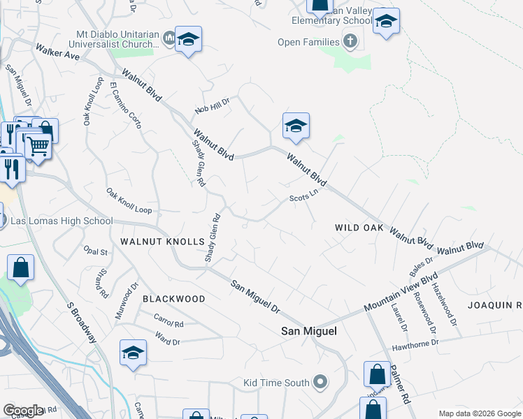 map of restaurants, bars, coffee shops, grocery stores, and more near 1101 Scots Lane in Walnut Creek