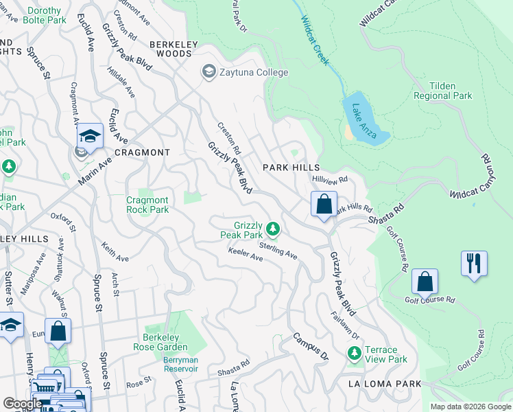 map of restaurants, bars, coffee shops, grocery stores, and more near 1093 Sterling Avenue in Berkeley