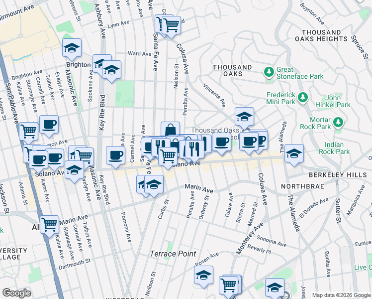 map of restaurants, bars, coffee shops, grocery stores, and more near in Berkeley