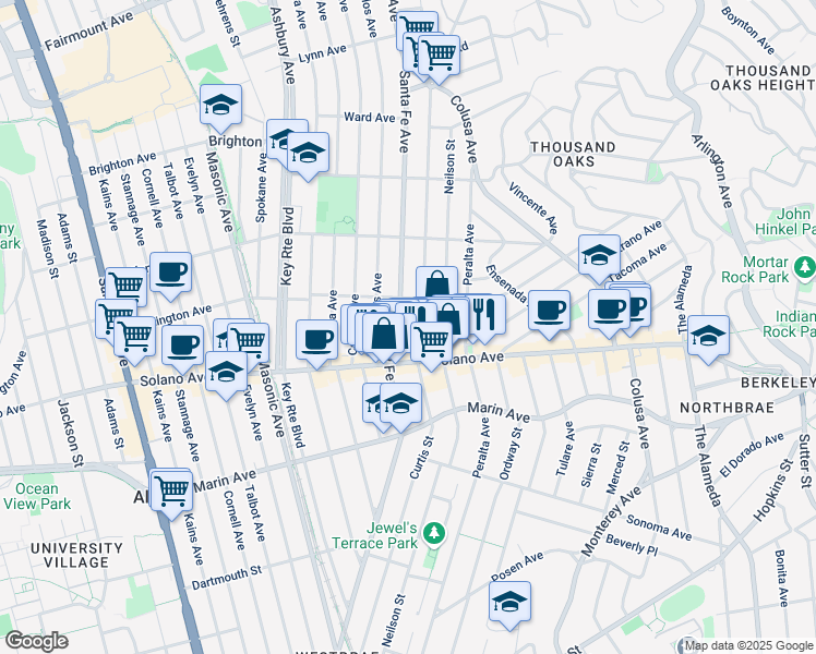 map of restaurants, bars, coffee shops, grocery stores, and more near 835 Curtis Street in Albany