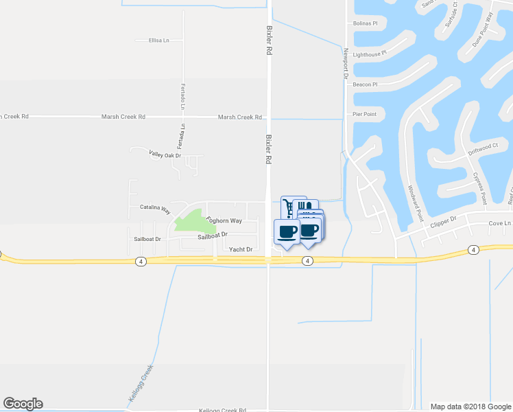 map of restaurants, bars, coffee shops, grocery stores, and more near 4096 Regatta Drive in Discovery Bay