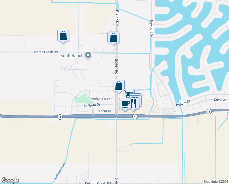 map of restaurants, bars, coffee shops, grocery stores, and more near 3345 Bixler Road in Discovery Bay