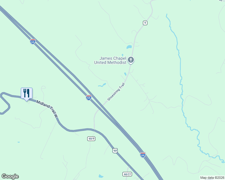 map of restaurants, bars, coffee shops, grocery stores, and more near 87-89 Shoestring Trail in Greenbrier