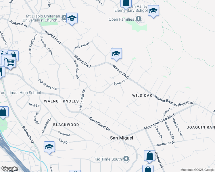 map of restaurants, bars, coffee shops, grocery stores, and more near 1080 Scots Lane in Walnut Creek