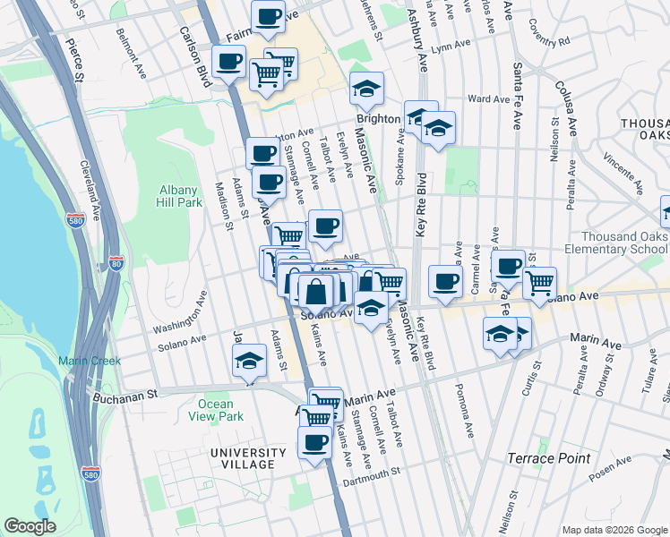 map of restaurants, bars, coffee shops, grocery stores, and more near 821 Cornell Avenue in Albany