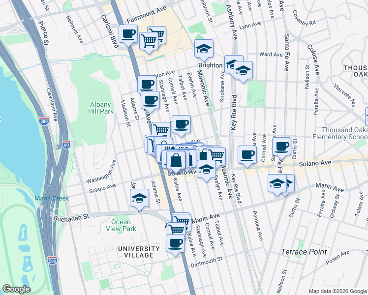 map of restaurants, bars, coffee shops, grocery stores, and more near 821 Cornell Avenue in Albany
