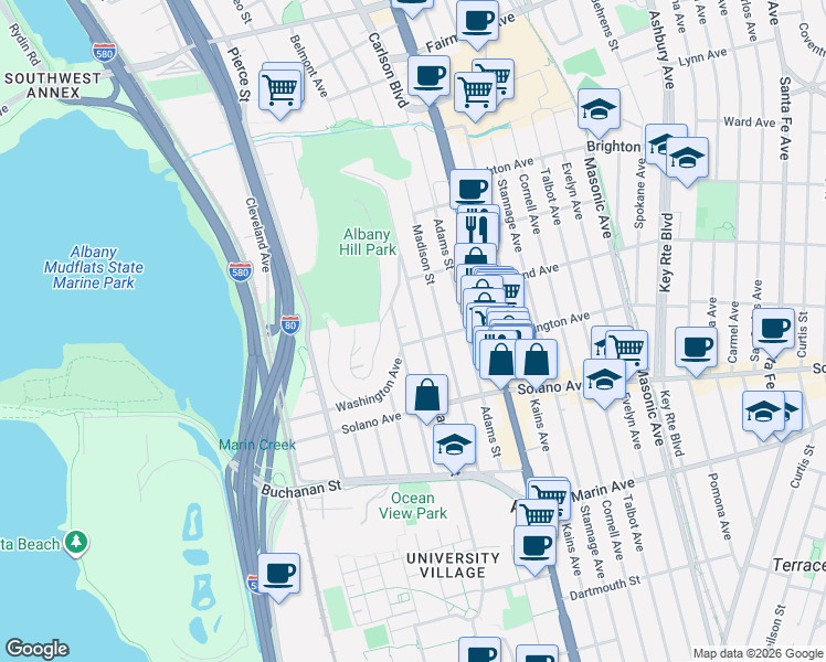 map of restaurants, bars, coffee shops, grocery stores, and more near 806 Jackson Street in Albany