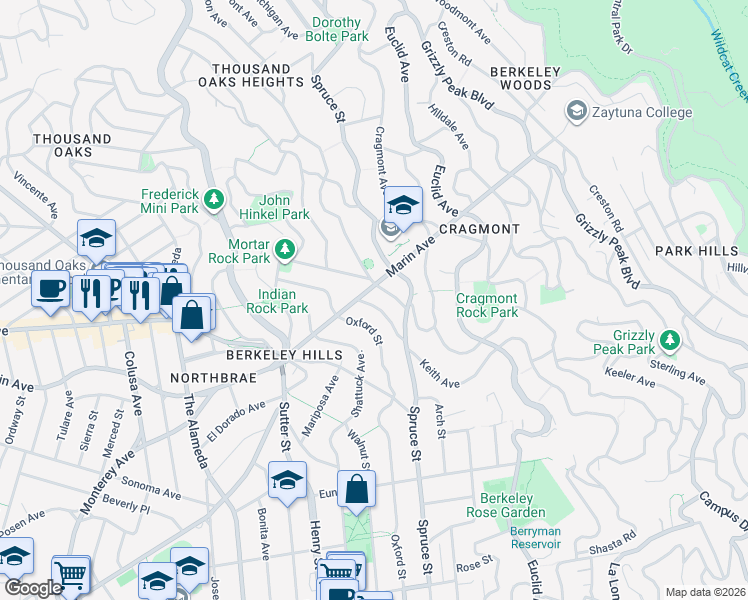 map of restaurants, bars, coffee shops, grocery stores, and more near 911 San Benito Road in Berkeley