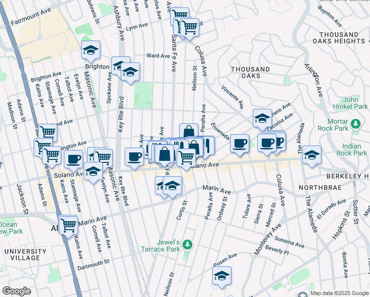 map of restaurants, bars, coffee shops, grocery stores, and more near 835 Curtis Street in Albany