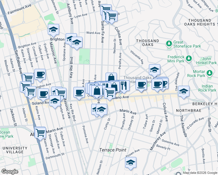 map of restaurants, bars, coffee shops, grocery stores, and more near 817 Curtis Street in Albany