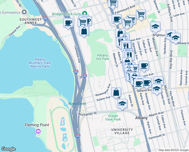 map of restaurants, bars, coffee shops, grocery stores, and more near 695 Gateview Avenue in Albany