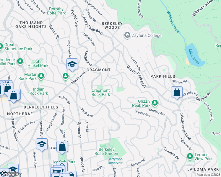 map of restaurants, bars, coffee shops, grocery stores, and more near 977 Regal Road in Berkeley