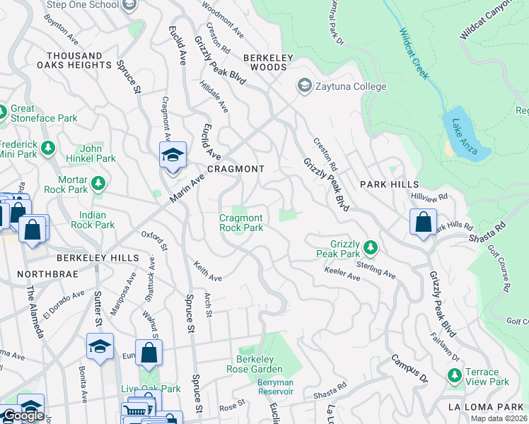 map of restaurants, bars, coffee shops, grocery stores, and more near 977 Regal Road in Berkeley