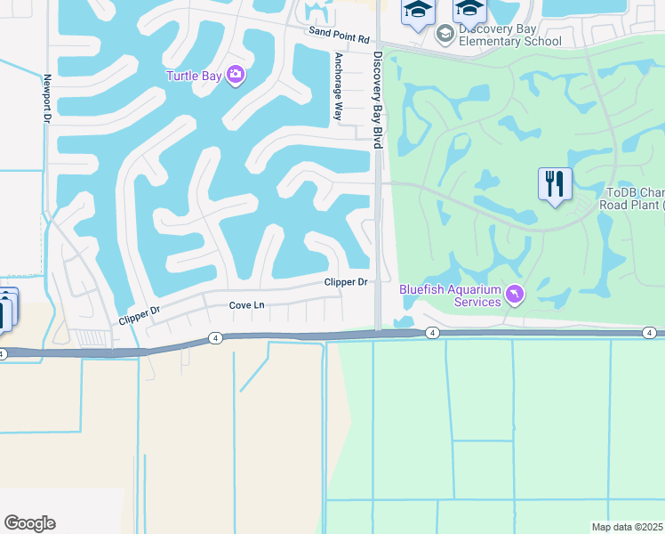 map of restaurants, bars, coffee shops, grocery stores, and more near 2306 Cove Court in Discovery Bay