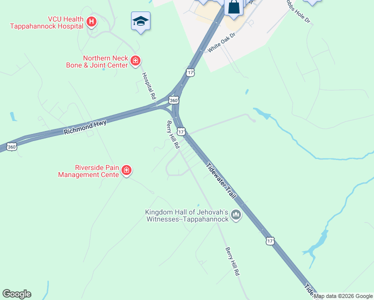 map of restaurants, bars, coffee shops, grocery stores, and more near 23428 Tidewater Trail in Tappahannock