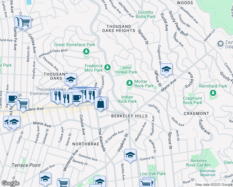 map of restaurants, bars, coffee shops, grocery stores, and more near in Berkeley