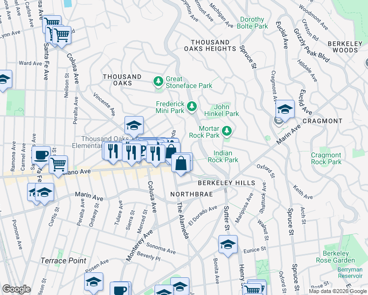 map of restaurants, bars, coffee shops, grocery stores, and more near in Berkeley