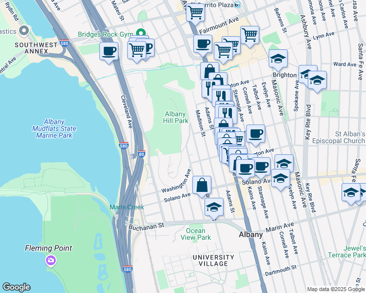 map of restaurants, bars, coffee shops, grocery stores, and more near 791A Taft Street in Albany