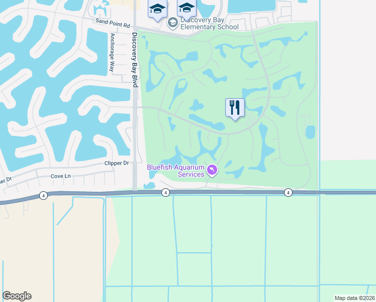 map of restaurants, bars, coffee shops, grocery stores, and more near 2244 Colonial Court in Discovery Bay
