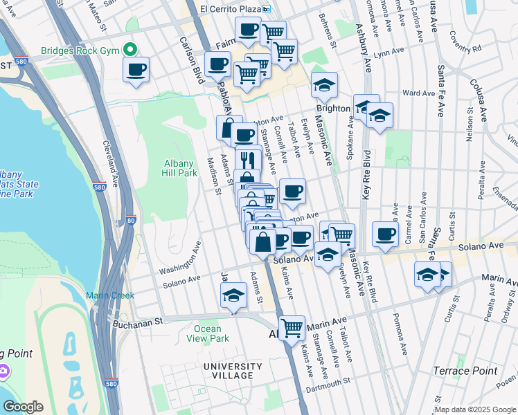 map of restaurants, bars, coffee shops, grocery stores, and more near in Albany