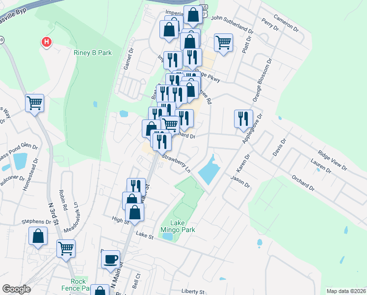 map of restaurants, bars, coffee shops, grocery stores, and more near 114 Coconut Grove Drive in Nicholasville