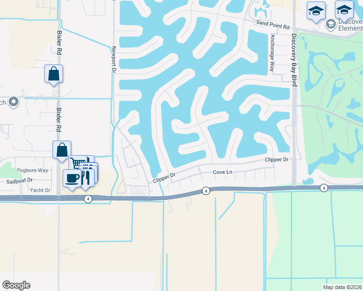map of restaurants, bars, coffee shops, grocery stores, and more near 4305 Monterey Court in Discovery Bay